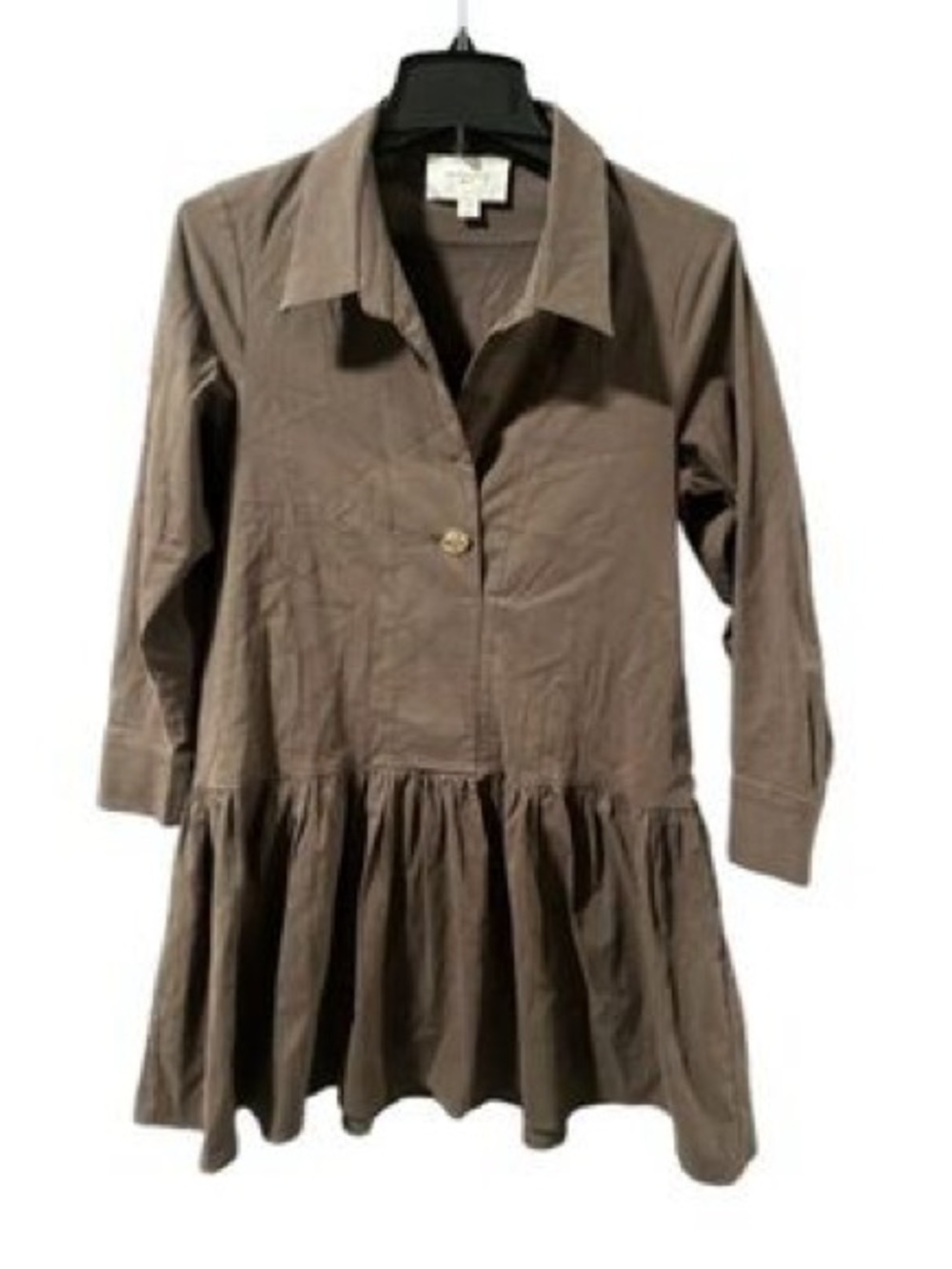 Pomander Place Taupe Brown Button-Front Drop-Waist Dress